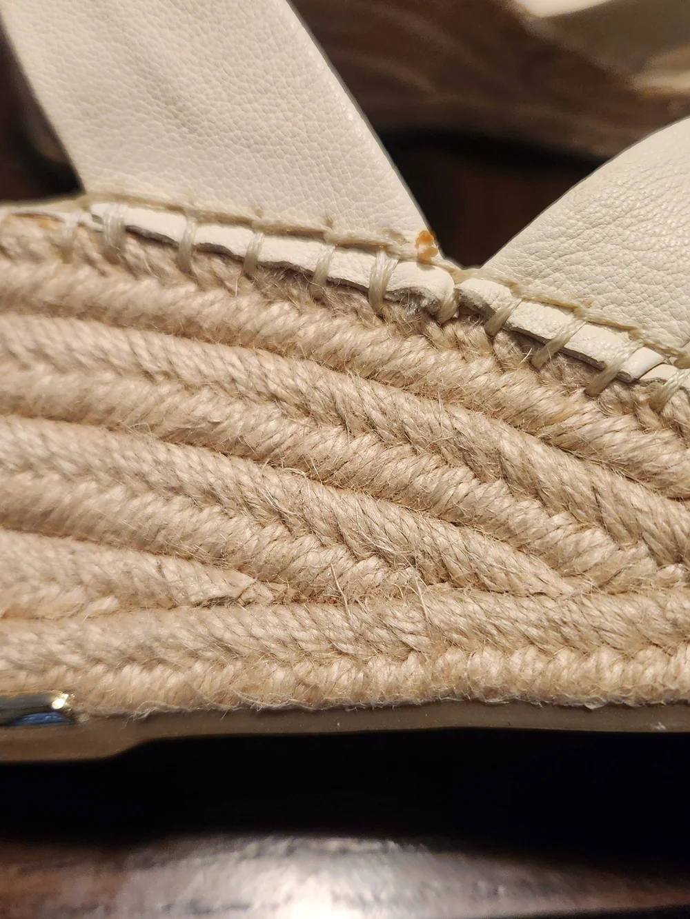 Franco Sarto Cream Leather Espadrille Wedge Sandals with Ankle Strap